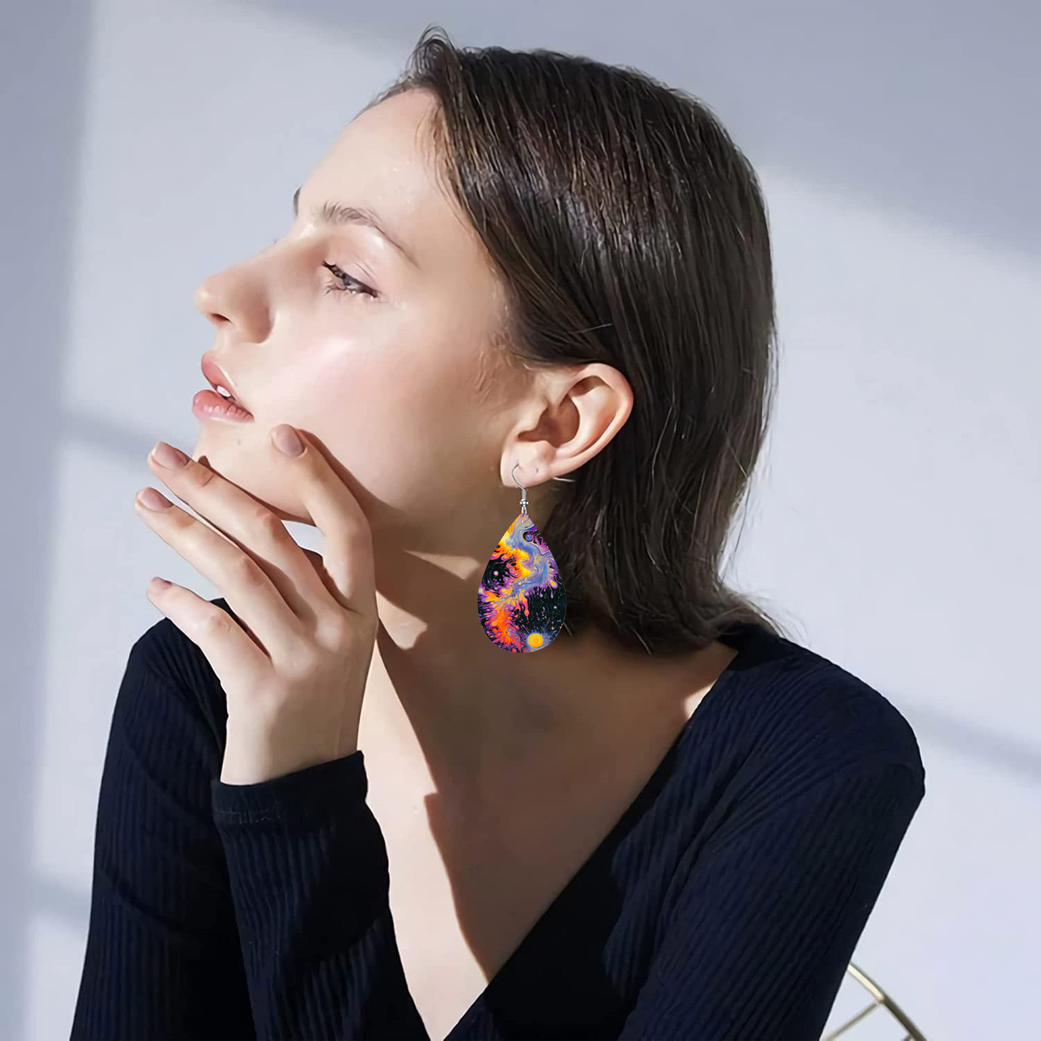 2D Bohemia Abstract Art Pattern PU Dangle Earrings